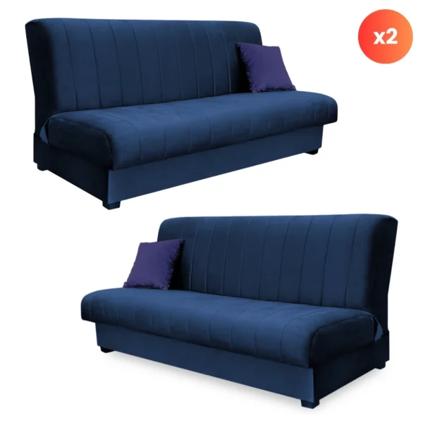 Set de 2x SIGMA Pliant canapea pat albastru marin catifea — Canapele și sofale