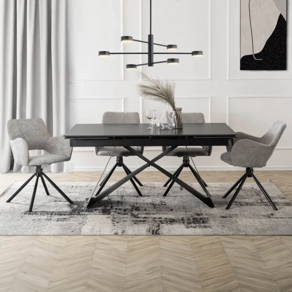 Masă VICTOR din ceramică, extensibilă, 160-240 cm, marmură neagră/negru — Mese