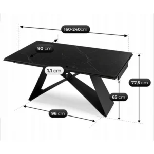 Masă VICTOR din ceramică, extensibilă, 160-240 cm, marmură neagră/negru — Mese