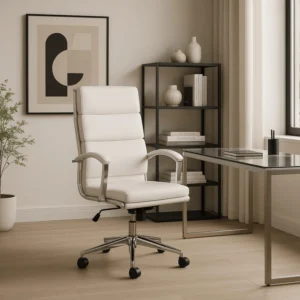 Scaun pivotant CAMILO, piele ecologică albă