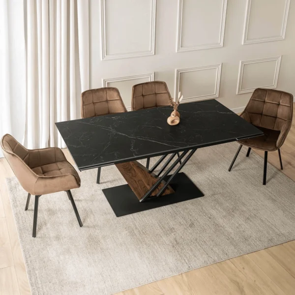 Masă extensibilă din ceramică REX 2 180-240 cm Marmură neagră/Nuc