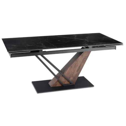 Masă extensibilă din ceramică REX 2 180-240 cm Marmură neagră/Nuc