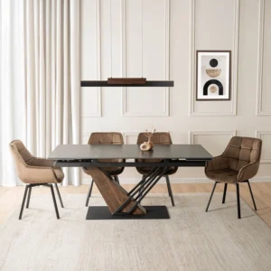 Masă extensibilă din ceramică REX 2 180-240 cm Marmură neagră/Nuc