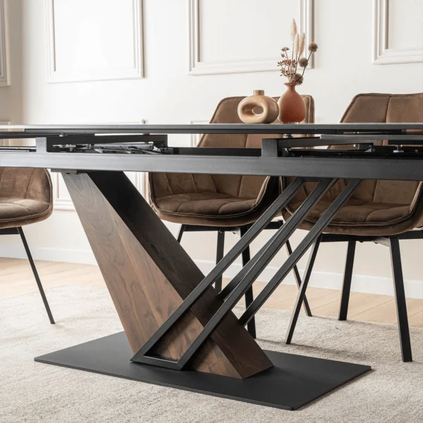 Masă extensibilă din ceramică REX 2 180-240 cm Marmură neagră/Nuc