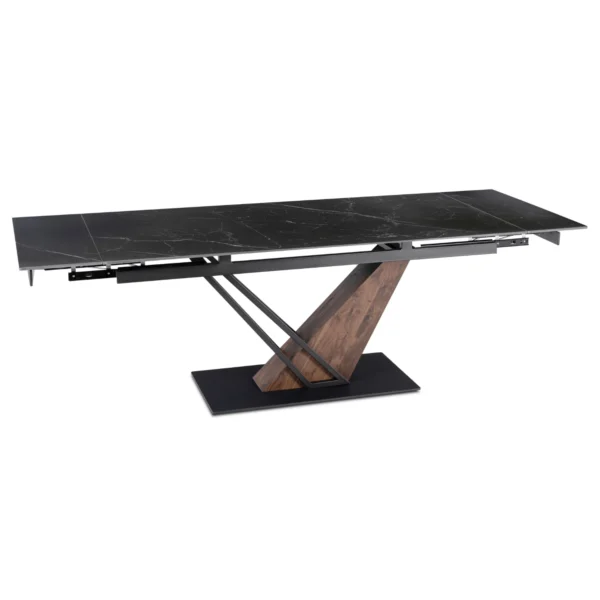 Masă extensibilă din ceramică REX 2 180-240 cm Marmură neagră/Nuc