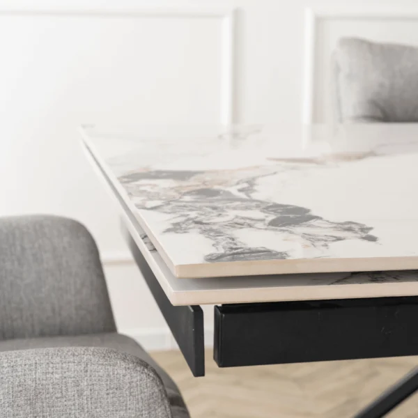 Masă extensibilă din ceramică REX 2 180–240 cm Marmură albă/Stejar