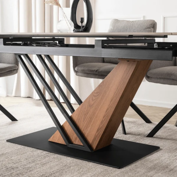 Masă extensibilă din ceramică REX 2 180–240 cm Marmură albă/Stejar