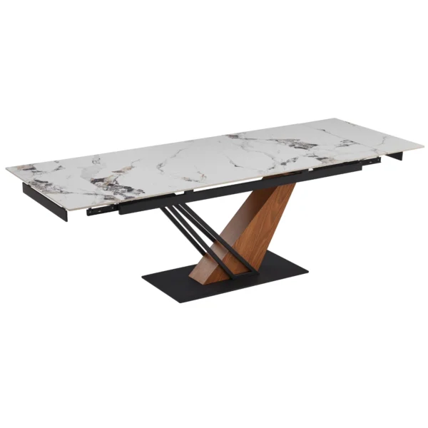 Masă extensibilă din ceramică REX 2 180–240 cm Marmură albă/Stejar