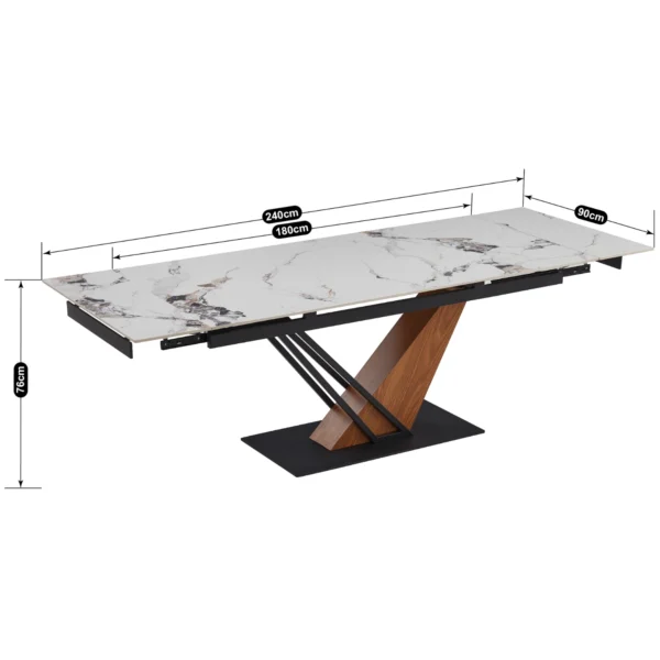 Masă extensibilă din ceramică REX 2 180–240 cm Marmură albă/Stejar