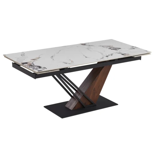 Masă extensibilă din ceramică REX 2 180-240 cm Marmură albă/Nuc