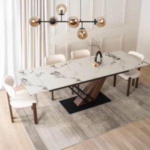 product-3437-1 REX 2 Ceramic Folding Table 180-240 cm White Marble/Oak — Mese
