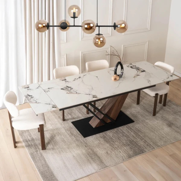 product-3437-1 REX 2 Ceramic Folding Table 180-240 cm White Marble/Oak — Mese
