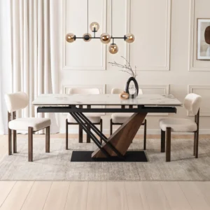 product-3437-2 REX 2 Ceramic Folding Table 180-240 cm White Marble/Oak — Mese
