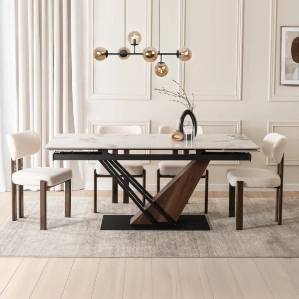 product-3437-2 REX 2 Ceramic Folding Table 180-240 cm White Marble/Oak — Mese
