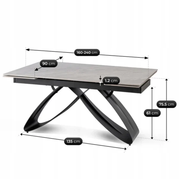 product-3439-7 Masă LUIGI din ceramică, extensibilă, 160-240 cm, marmură gri/negru — Mese