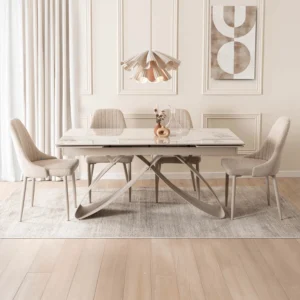 LUIGI Masă extensibilă din ceramică 160-240 cm Marmură albă/Cașmir