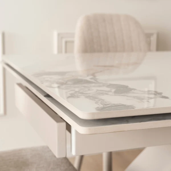 LUIGI Masă extensibilă din ceramică 160-240 cm Marmură albă/Cașmir