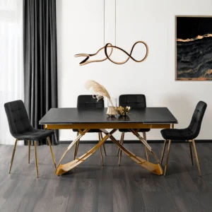 LUIGI Masă extensibilă din ceramică 160-240 cm Marmură neagră/Auriu