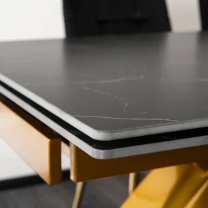 LUIGI Masă extensibilă din ceramică 160-240 cm Marmură neagră/Auriu