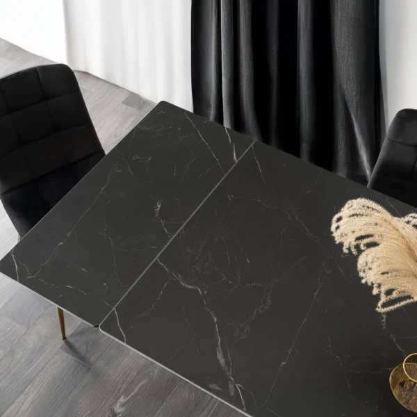 LUIGI Masă extensibilă din ceramică 160-240 cm Marmură neagră/Auriu