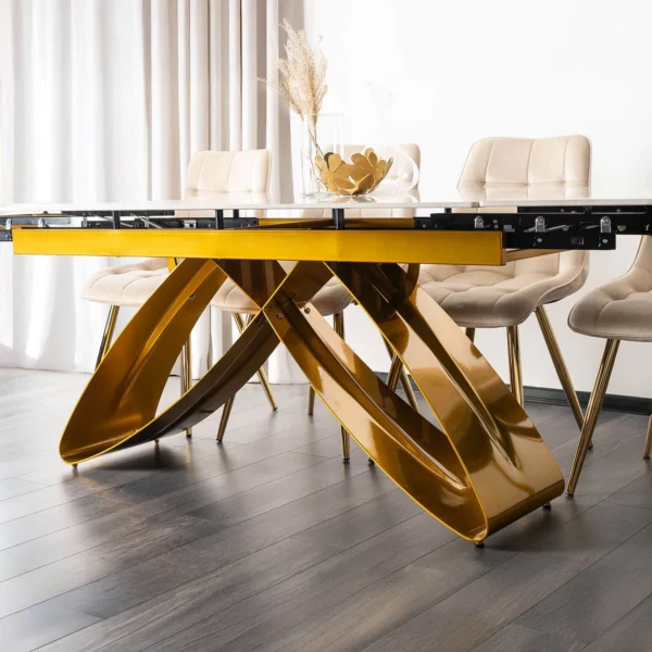 LUIGI Masă extensibilă din ceramică 160-240 cm Marmură neagră/Auriu