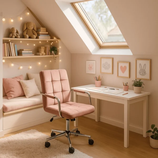 Scaun pivotant ASTRO pentru tineri, velur roz