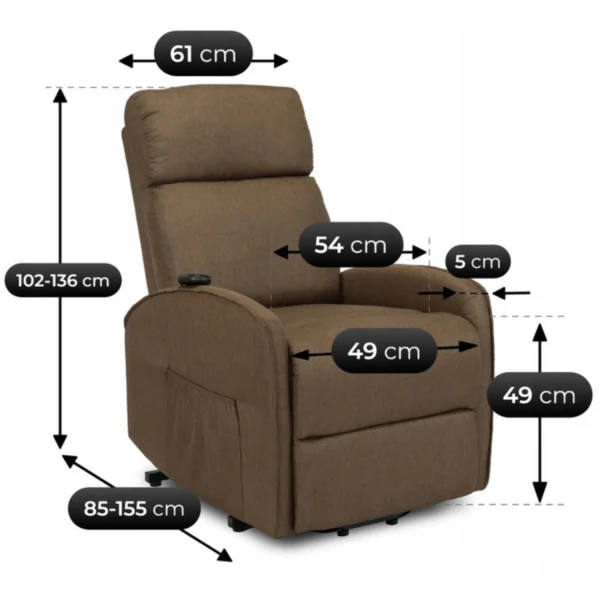 Scaun electric COLTON cu funcție de ridicare, maro