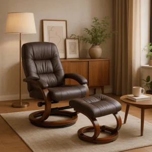 Scaun de masaj încălzit CANO cu suport pentru picioare, piele ecologică maro