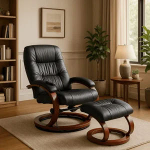 Scaun de masaj încălzit CANO cu suport pentru picioare, piele ecologică neagră