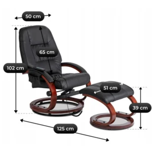 Scaun de masaj încălzit CANO cu suport pentru picioare, piele ecologică neagră