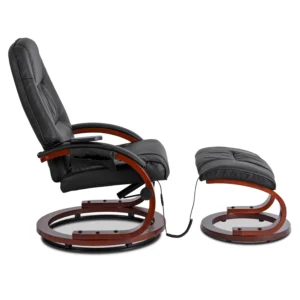 Scaun de masaj încălzit CANO cu suport pentru picioare, piele ecologică neagră