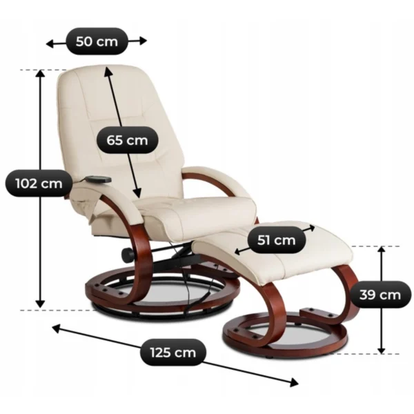 Scaun de masaj încălzit CANO cu suport pentru picioare, piele ecologică bej