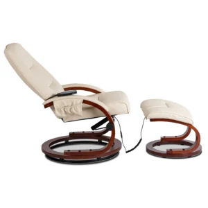 Scaun de masaj încălzit CANO cu suport pentru picioare, piele ecologică bej