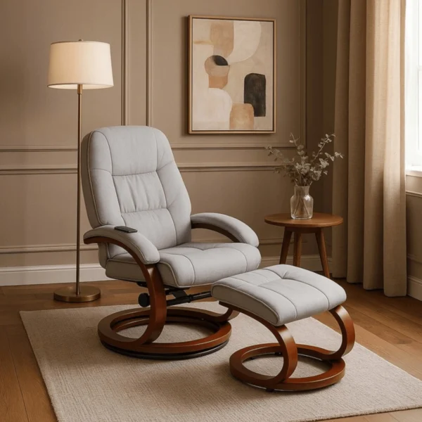 Scaun de masaj încălzit CANO cu suport pentru picioare, țesătură gri