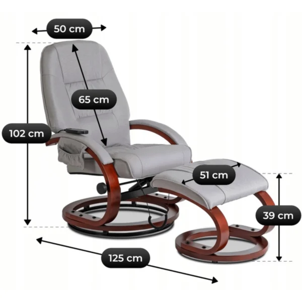 Scaun de masaj încălzit CANO cu suport pentru picioare, țesătură gri