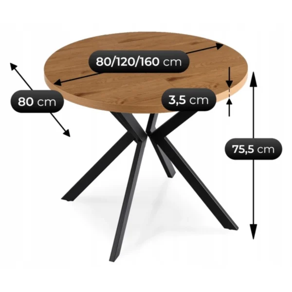 Masă extensibilă DORIAN 80-160 cm Stejar auriu/Negru