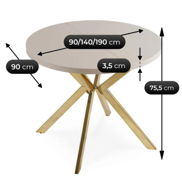 product-3472-8 LUGO Masă pliantă 90-190 cm Cașmir / Aur — Mese