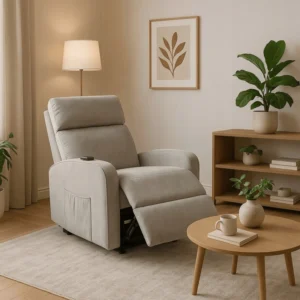 Fotoliu culisant electric COLTON cu funcție de ridicare Catifea gri — Fotolii de relaxare