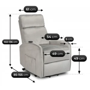 Fotoliu culisant electric COLTON cu funcție de ridicare Catifea gri — Fotolii de relaxare