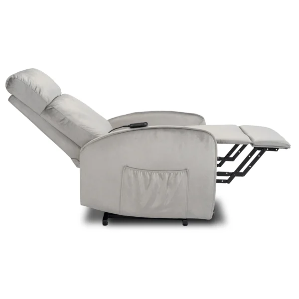 Fotoliu culisant electric COLTON cu funcție de ridicare Catifea gri — Fotolii de relaxare