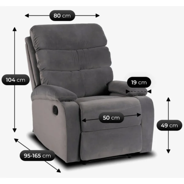 product-3480-10 Fotoliu extensibil KOBE, gri, din velur — Fotolii de relaxare