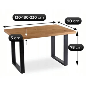 Masa extensibilă TOMAS 130-230 cm, stejar auriu/negru — Mese