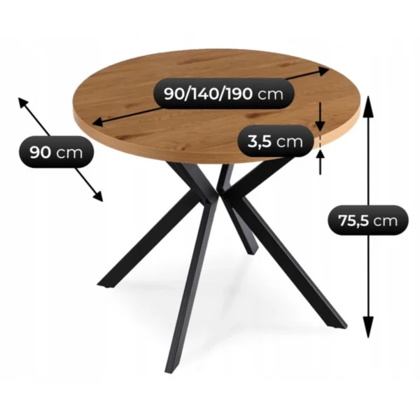 product-3494-7 LUGO Masă pliabilă 90-190 cm Stejar auriu/negru — Mese