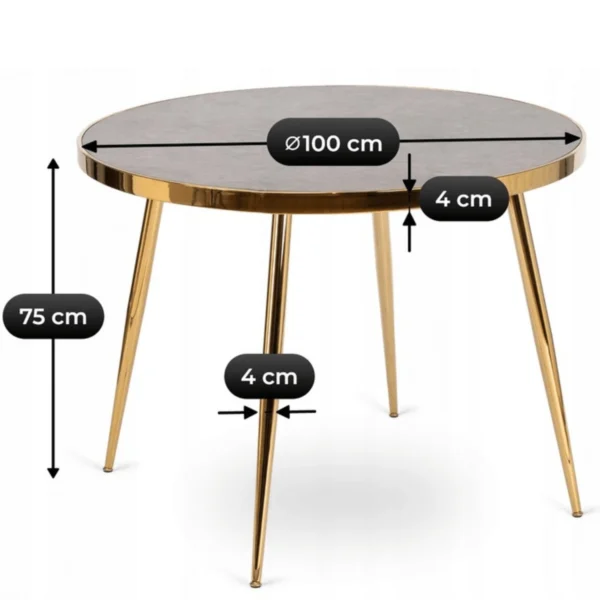 product-3495-4 TINGA 100 cm Sticlă Gri Marmură / Aur Masă — Mese