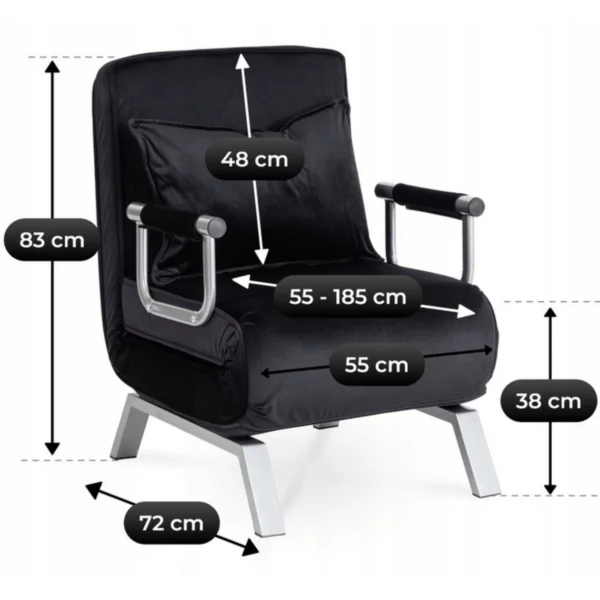 Fotoliu reclinabil BART, velur negru