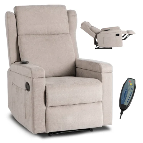 SEBASTIAN Scaun de masaj reclinabil din țesătură bej