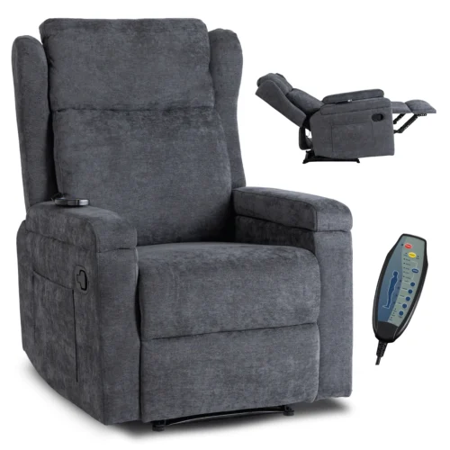 Fotoliu de masaj reclinabil SEBASTIAN, țesătură gri închis