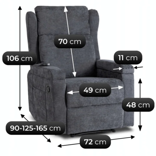 Fotoliu de masaj reclinabil SEBASTIAN, țesătură gri închis