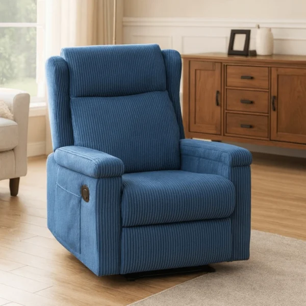 product-3536-0-1 SEBASTIAN masaj scaun culisant albastru marin corduroy — Fotolii de relaxare