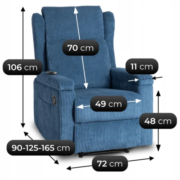 product-3536-14 SEBASTIAN masaj scaun culisant albastru marin corduroy — Fotolii de relaxare